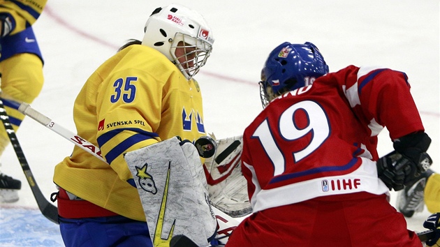 esk hokejistka Katka Kaplanov v anci ped vdskou glmankou Valentinou Lizanou.