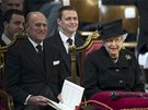 Královna Albta II. se svým manelem na pohbu Margaret Thatcherové (17. dubna