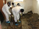 Policisté vykopávají v garái ve Slezské Ostrav tla zavradných manel.