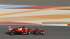 Fernando Alonso z Ferrari při tréninku na Velkou cenu Bahrajnu.