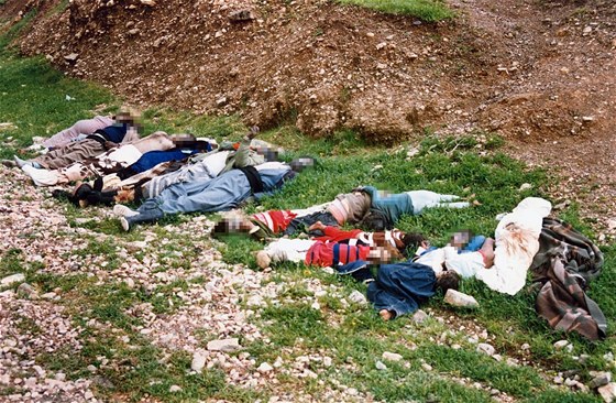 Mrtví irátí Kurdové po chemickém útoku jedovatým yperitem na msto Halabda.