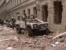Následky výbuchu v Praze v Divadelní ulici