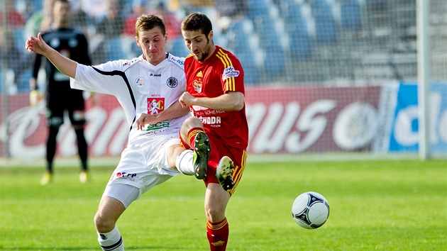 Momentka z ligovho utkn Hradec Krlov - Dukla Praha.