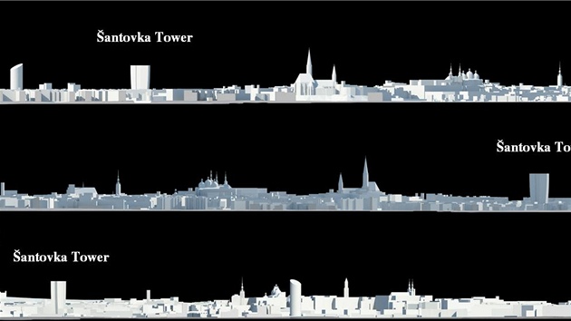 Model panoramatu Olomouce se antovka Tower. Horn zachycuje msto ze severovchodu (od Klternho Hradiska), prostedn z jihozpadu (z msta mezi Polskou a Velkomoravskou ulic) a spodn z jihovchodu.