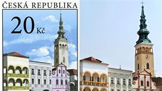 Návrh po�tovní známky a realita. Stará po�ta stojí zcela vlevo.