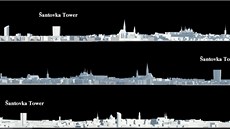 Model panoramatu Olomouce se Šantovka Tower. Horní zachycuje město ze...