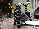 Zásah hasi ve výbuchem znieném dom v Divadelní ulici v Praze.