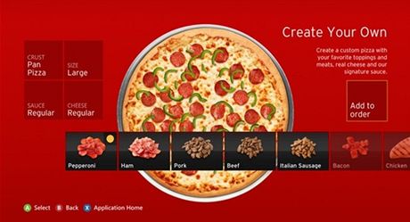 Aplikace spolenosti Pizza Hut umoní prostednictvím konzole objednávat pizzu.