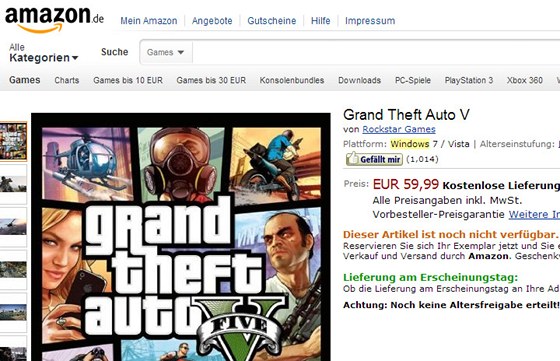 Na webu internetového obchodu Amazon.de lze objevit PC verzi titulu Grand Theft