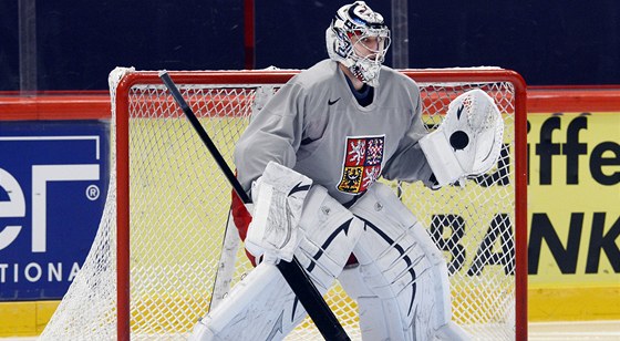 Ondej Pavelec na pondlním tréninku eské reprezentace ve Stockholmu