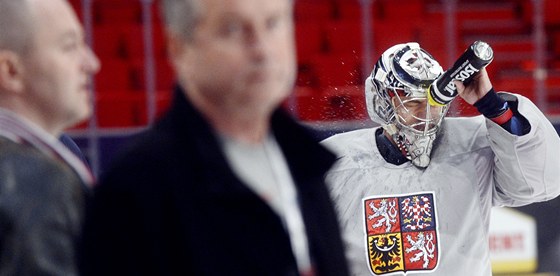 Ondej Pavelec na pondlním tréninku eské reprezentace ve Stockholmu