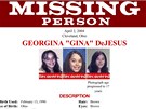 Popis pohřešované Georginy DeJesusové na letáku FBI 
