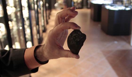 Největší kus čeljabinského meteoritu o hmotnosti 142 gramů na výstavě v Ruzyni