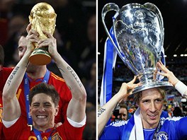 MOJE TROFEJE Fernando Torres s pohrem pro mistra svta (vlevo) a s trofej pro
