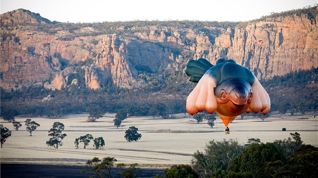 Horkovzdun balon od umlkyn Patricie Piccinniniov, kter si Canberra podila ke svmu stoletmu vro (24. dubna 2013)
