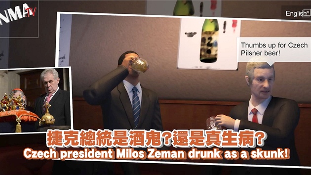 Animovan tchajwansk video esk prezident Milo Zeman opil jako skunk