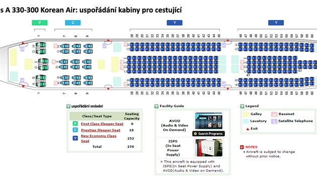 Konfigurace letounu Airbus A330-300 obvykl u Korean Air.