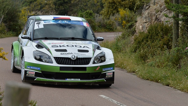 Jan Kopeck z tovrnho tmu koda bhem Rally Korsika.