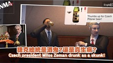 Animované tchajwanské video eský prezident Milo Zeman opilý jako skunk