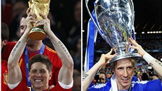 MOJE TROFEJE Fernando Torres s pohárem pro mistra Evropy (vlevo) a s trofejí pro vítze Evropské ligy. | foto: Reuters