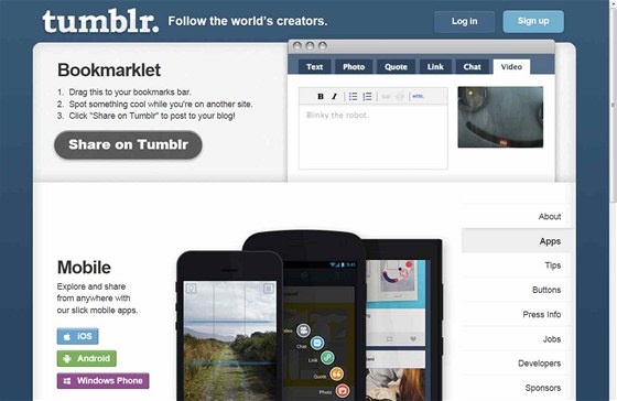Blogovací služba Tumblr je i na mobilních zařízeních. 