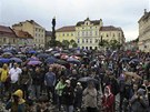 Lidé v Duchcov se seli na demonstraci (29. kvtna 2013).