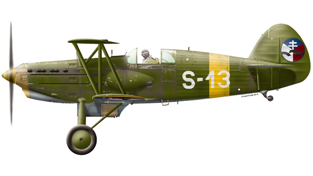 Povstaleck Avia B.534, na tomto letounu vrobnho sla 217 sestelil Frantiek Cyprich maarsk Junkers 52. Za pozornost stoj znak povstaleckho letectva a chybjc odsouvateln dl krytu kabiny.