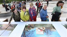 Na t�icetimetrovém stolu z palet jsou na festivalu Mezidomí vystaveny