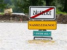 Zaplavená obec Zálezlice na M�lnicku. (4. �ervna 2013)