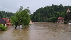 Rozlitá eka Lunice v Bechyni na Táborsku. (2. ervna 2013)