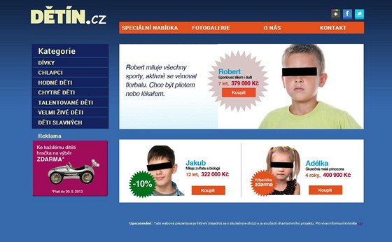 Fiktivní e-shop na prodej dtí nazvaný Dtín upozoruje na problematiku