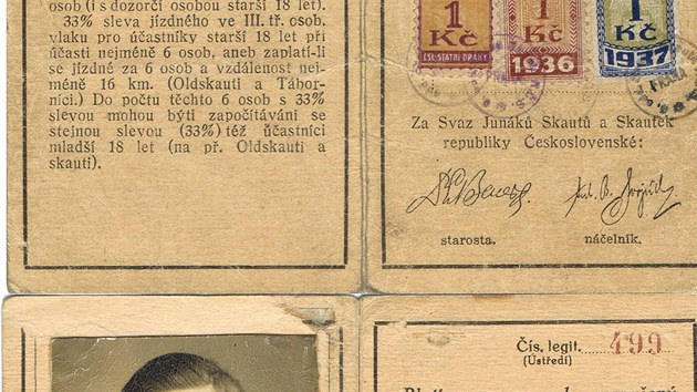 Skautsk legitimace Frantika Wretzla z roku 1937.