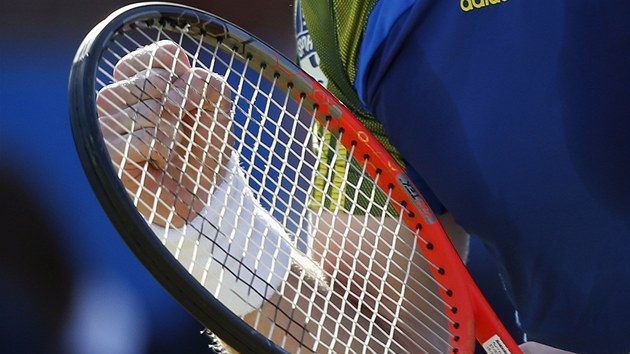 ZAAT PST JAKO GESTO. Britsk tenista Andy Murray se takhle radoval v prbhu finlovho duelu na turnaji v Londn, v nm porazil Marina ilie z Chorvatska.