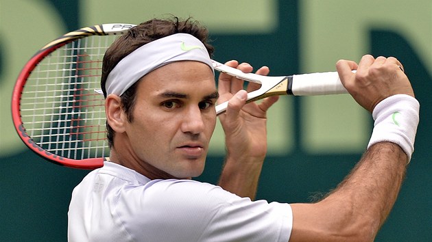 Roger Federer na turnaji v nmeckm Halle