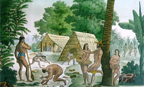 Historické znázornní domorodc z Tichomoí na Mariánských ostrovech, mezi
