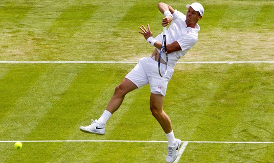 Tomá Berdych loni na travnatých dvorcích ve Wimbledonu.