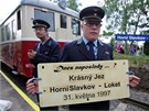 Slavnostní otevení obnovené ásti eleznice v Horním Slavkov.