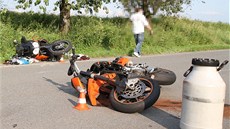 Dopravní nehoda tí motocykl mezi Bílovcem a Tískem (29. ervna 2013)