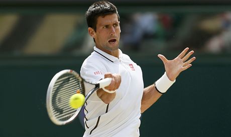 FORHEND. Novak Djokovi v semifinle Wimbledonu proti Argentinci del Potrovi.