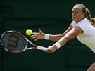 SNAHA. eská tenistka Petra Kvitová v osmifinále Wimbledonu.