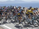 Peloton v průběhu 3. etapy Tour de France z  Ajaccia do Calvi. 