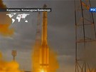 Start ruské rakety Proton-M, která krátce poté vybuchla, na zábrech ruské...