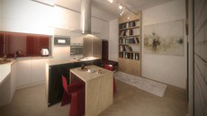 Vizualizace: obytný prostor s kuchyskou ástí