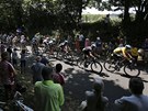 Peloton na Tour de France, v jeho ele jede lutý Chris Froome.