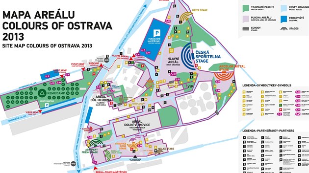 Mapa areálu, kde se odehrají Colours of Ostrava 2013.