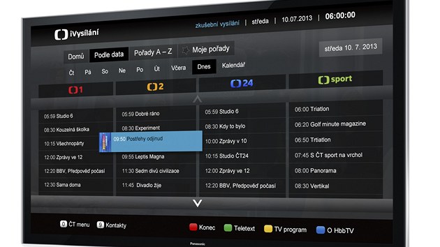 Prohledvn iVysln podle data v nabdce HbbTV od esk televize