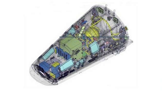 Vnitřní vybavení návratového modulu IXV, který vyvíjí Evropská vesmírná agentura.