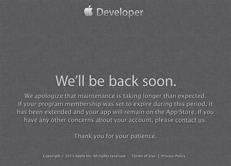 Stránka pro vývojáe, kterou musel Apple na ti dny kvli útoku zavít