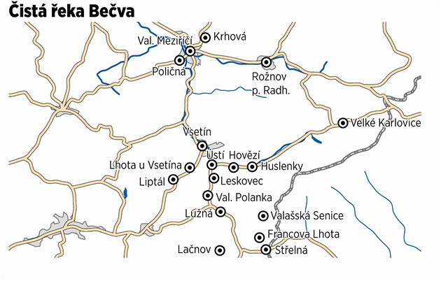 bečva mapa Fotogalerie: Mapa s přehledem obcí, kterých se týká projekt Čistá  bečva mapa