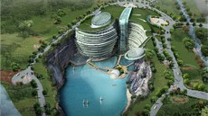 V opu�t�ném lomu v �anghaji se za�al stav�t p�tihv�zdi�kový hotel. Za v...